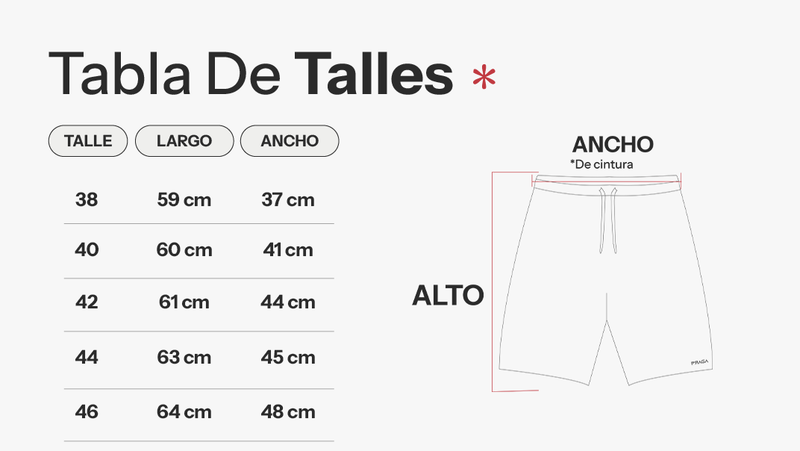 Tabla de talles de Bermuda Neón