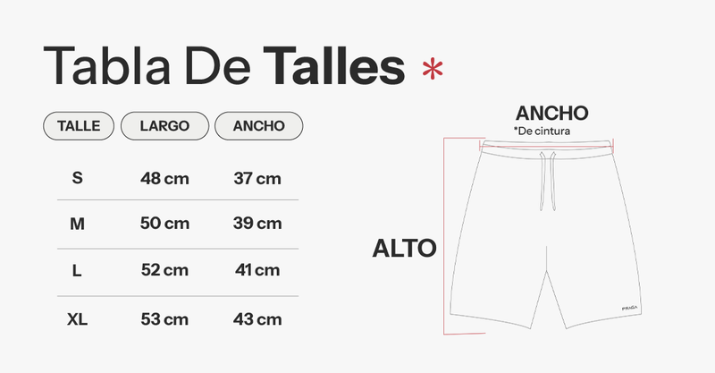 Tabla de talles de Bermuda Praga Dept
