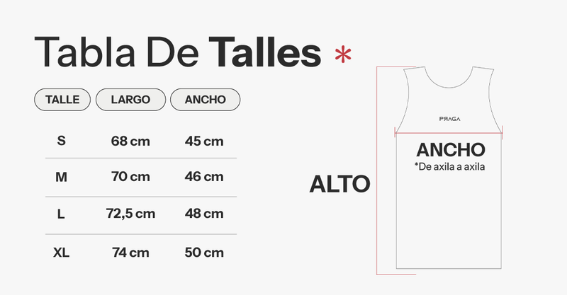 Tabla de talles de Musculosa Morley Fresh