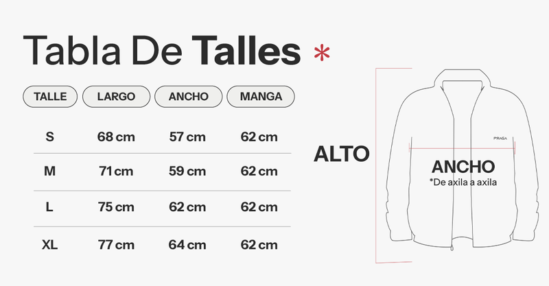 Tabla de talles de Campera Savage Reversible