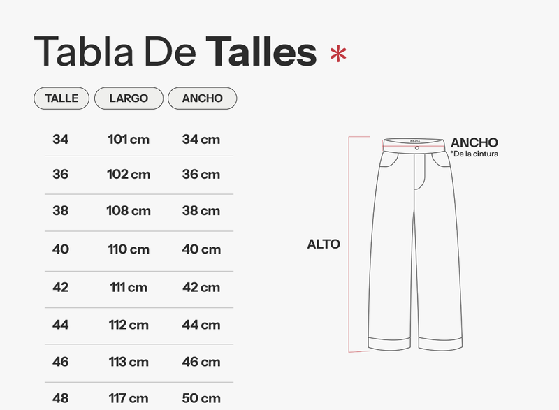 Tabla de talles de Pantalón Rebel
