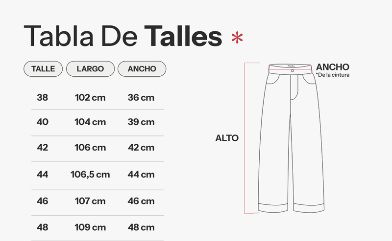 Tabla de talles de Pantalón Savage