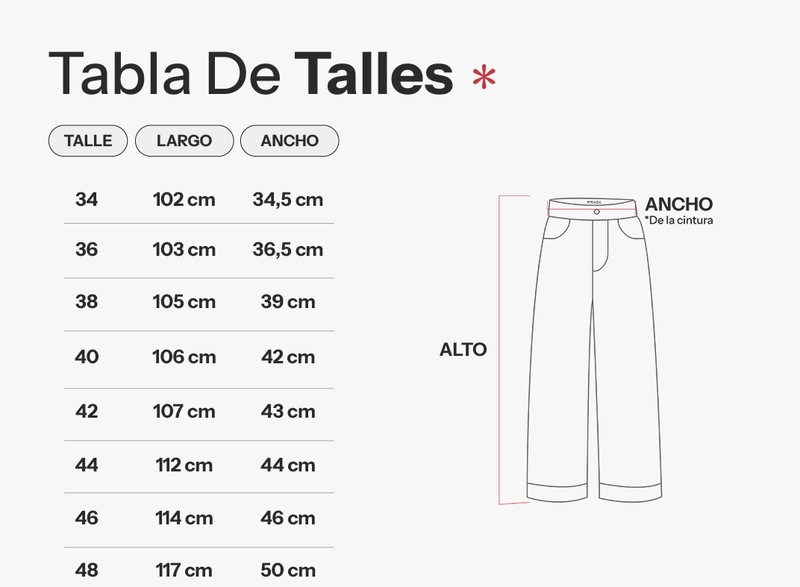 Tabla de talles de Pantalón Blackout
