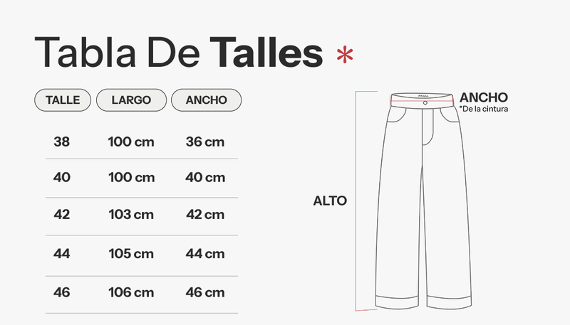 Tabla de talles de Pantalón Cargo Neo